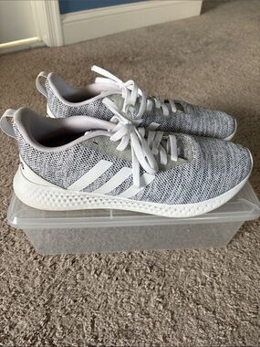 adidas Grey and White Knit Trainer Sneakers